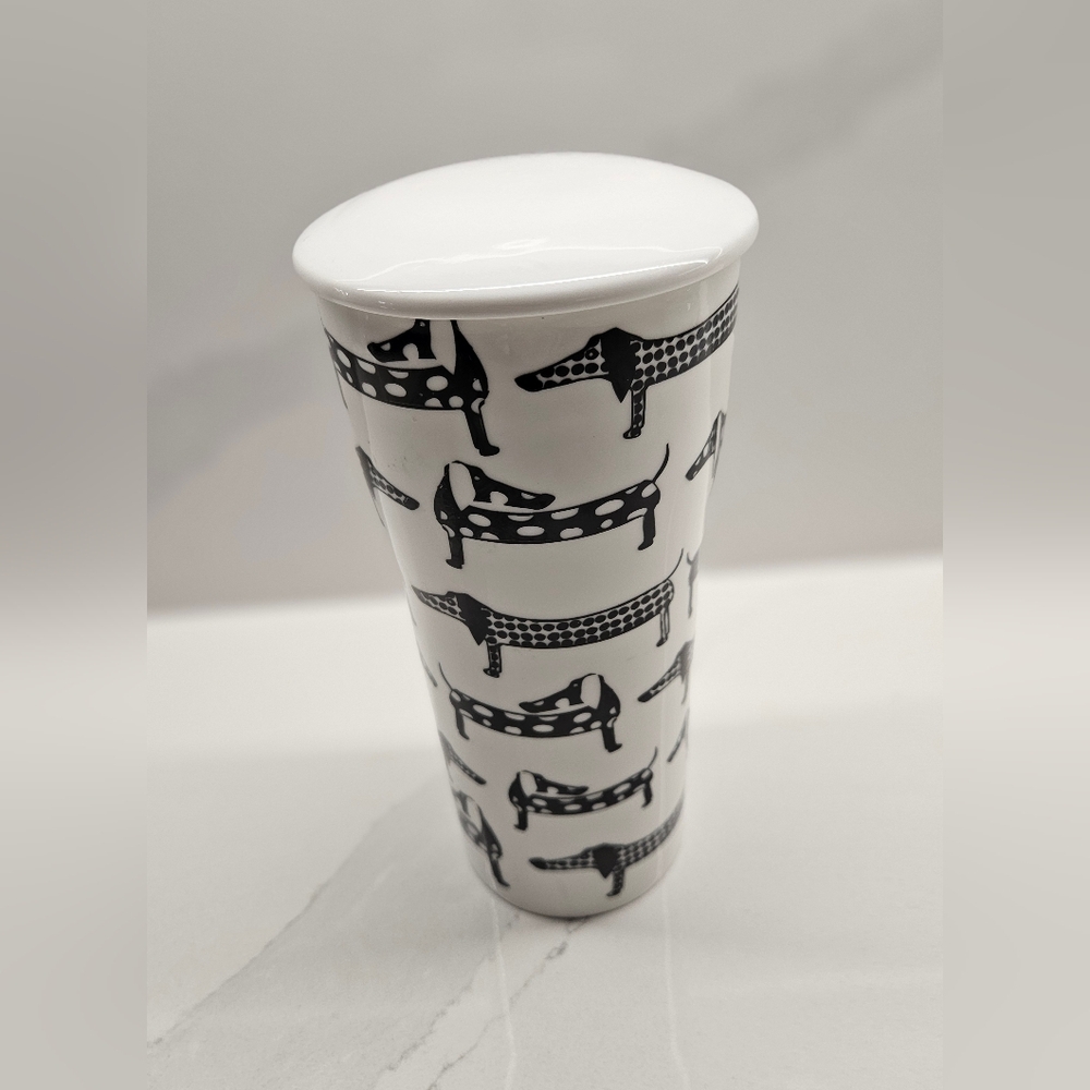 Ciroa Porcelain Black and White Dachshund Travel Mug